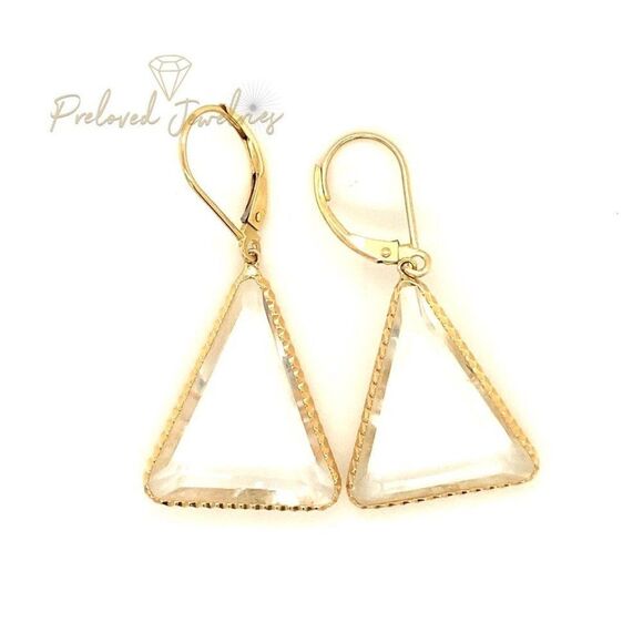 14k Clear Glass Dangle Earrings - Picture 1 of 8